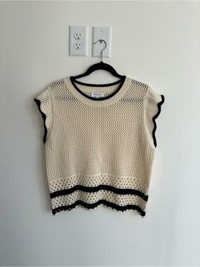 Gilli Cream Crochet Knit Top with Black Trim